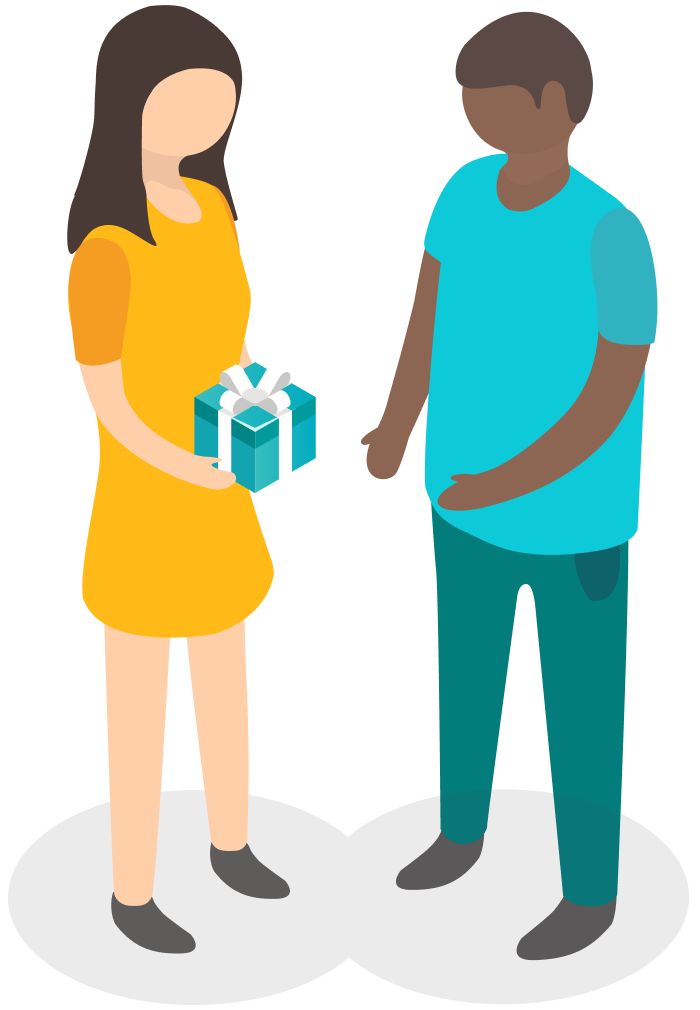 Illustration of a person giving another person a present