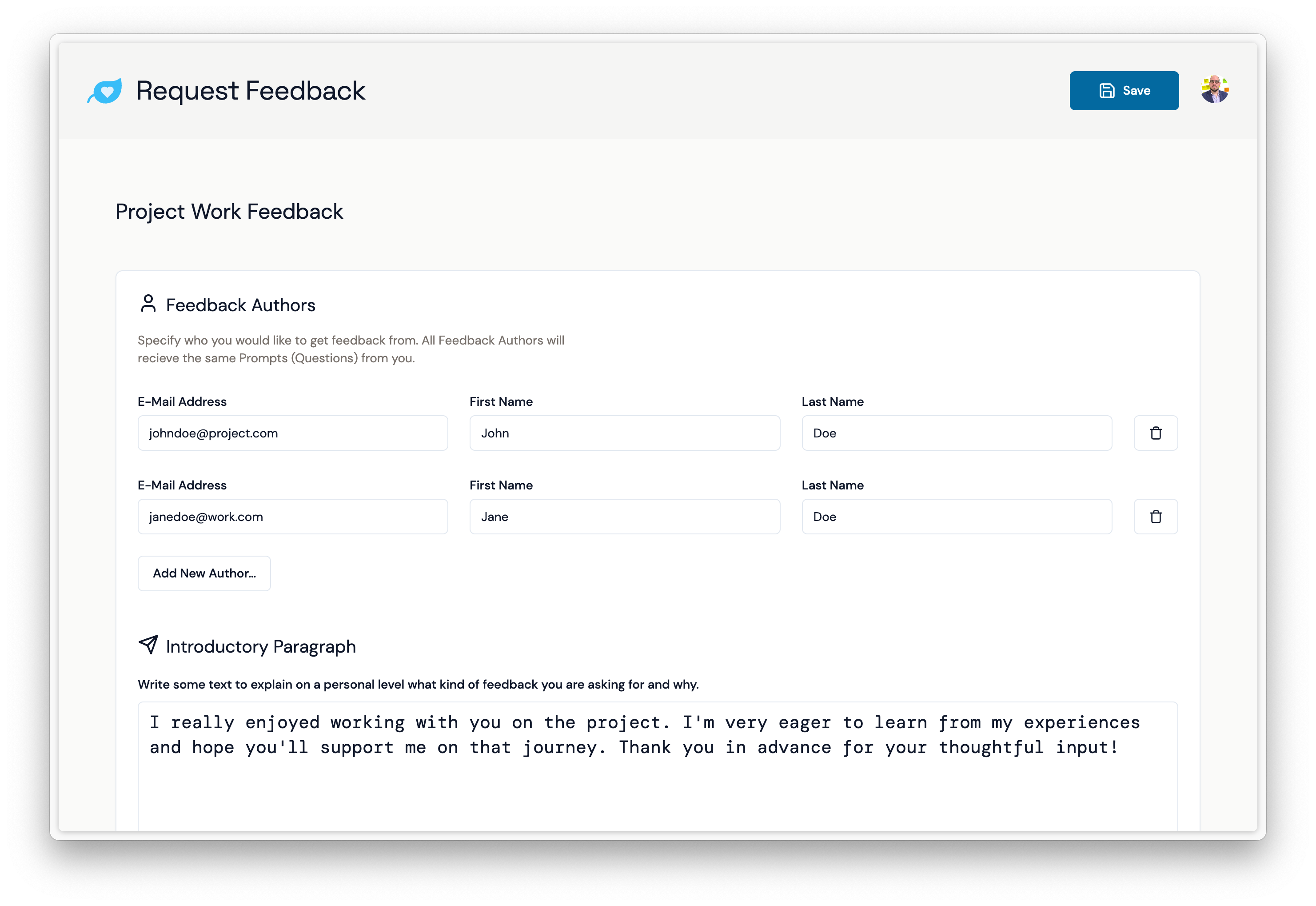 Illustration of the UI of the app, showing the a Feedback Request